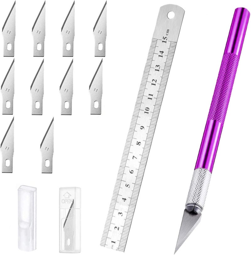 Cualfec Exacto Knife Set Professional Craft Knife Set with Extra Blades and Stainless Steel Ruler for Precise Cutting Great for Cutting Vinyl, Paper and Diamond Paintings - Image 1
